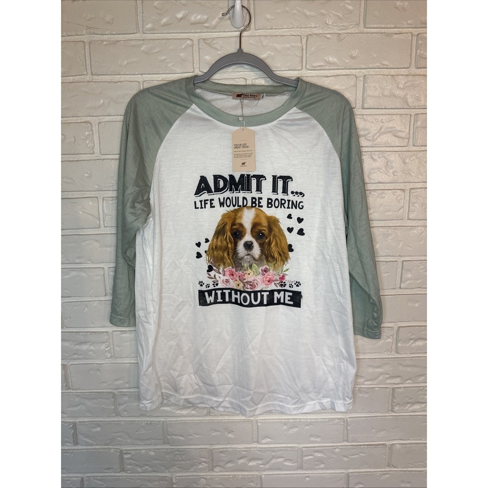 Easy‎ Bears NWT Women's XL Dog Graphic Raglan Tee Limited Edition Puppy Shirt